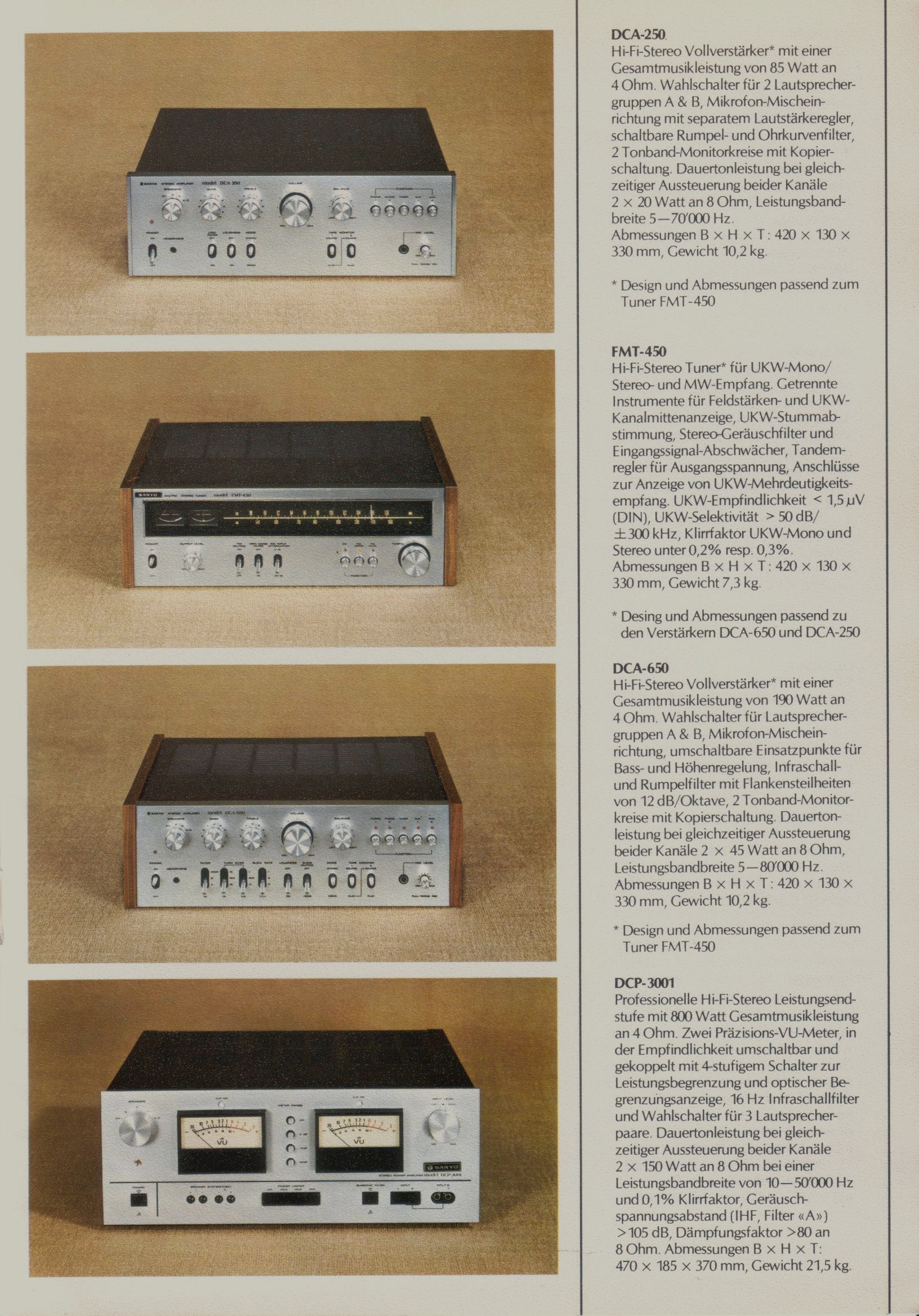 Sanyo DCA-250, FMT-450, DCA-650, DCP-3001 Extrait de catalogue
