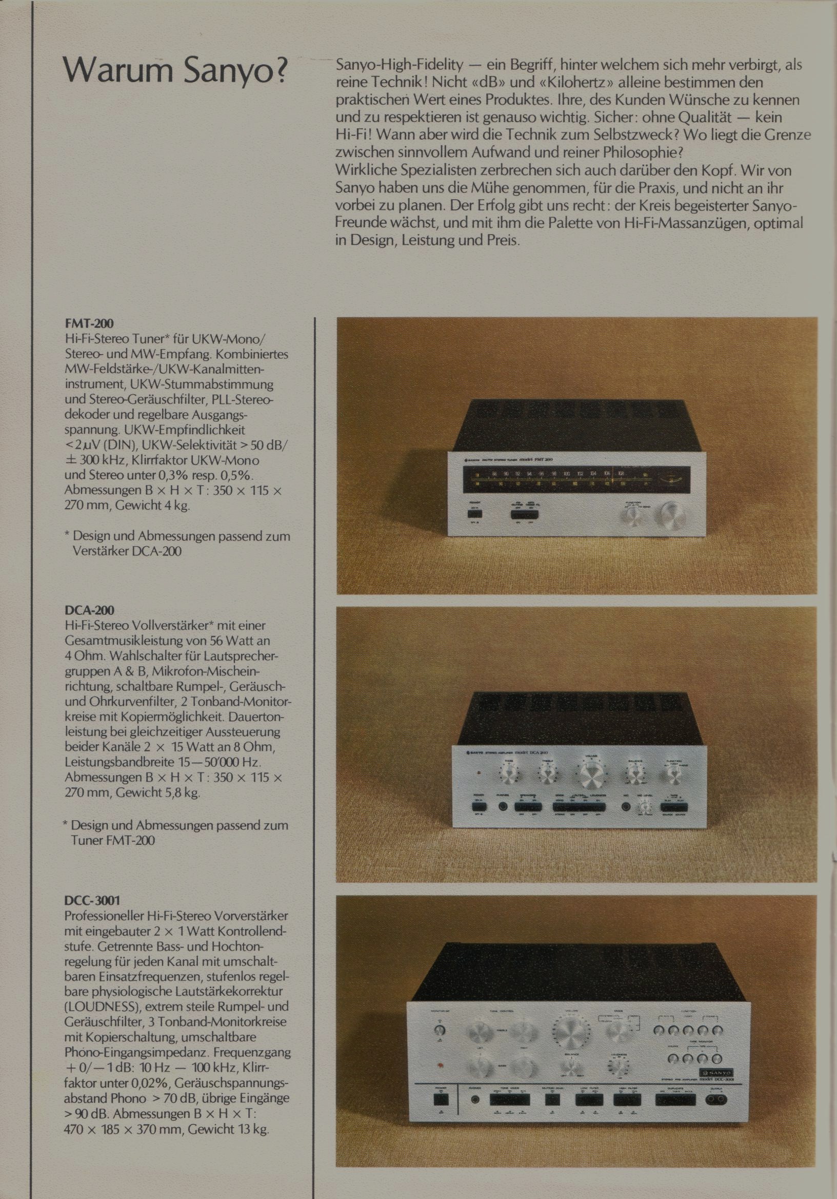 Sanyo FMT-200, DCA-200, DCC-3001 Extrait de catalogue