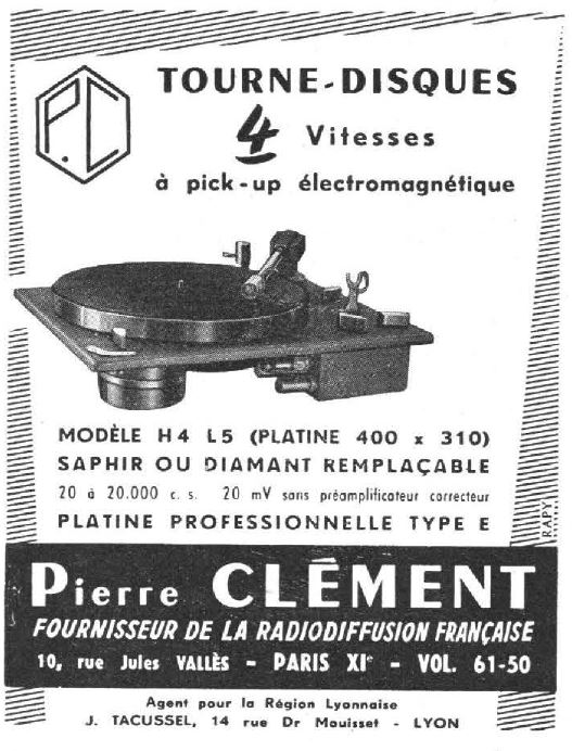 P. Clément H4 L5  • Publicité - Revue du Son - décembre 1958