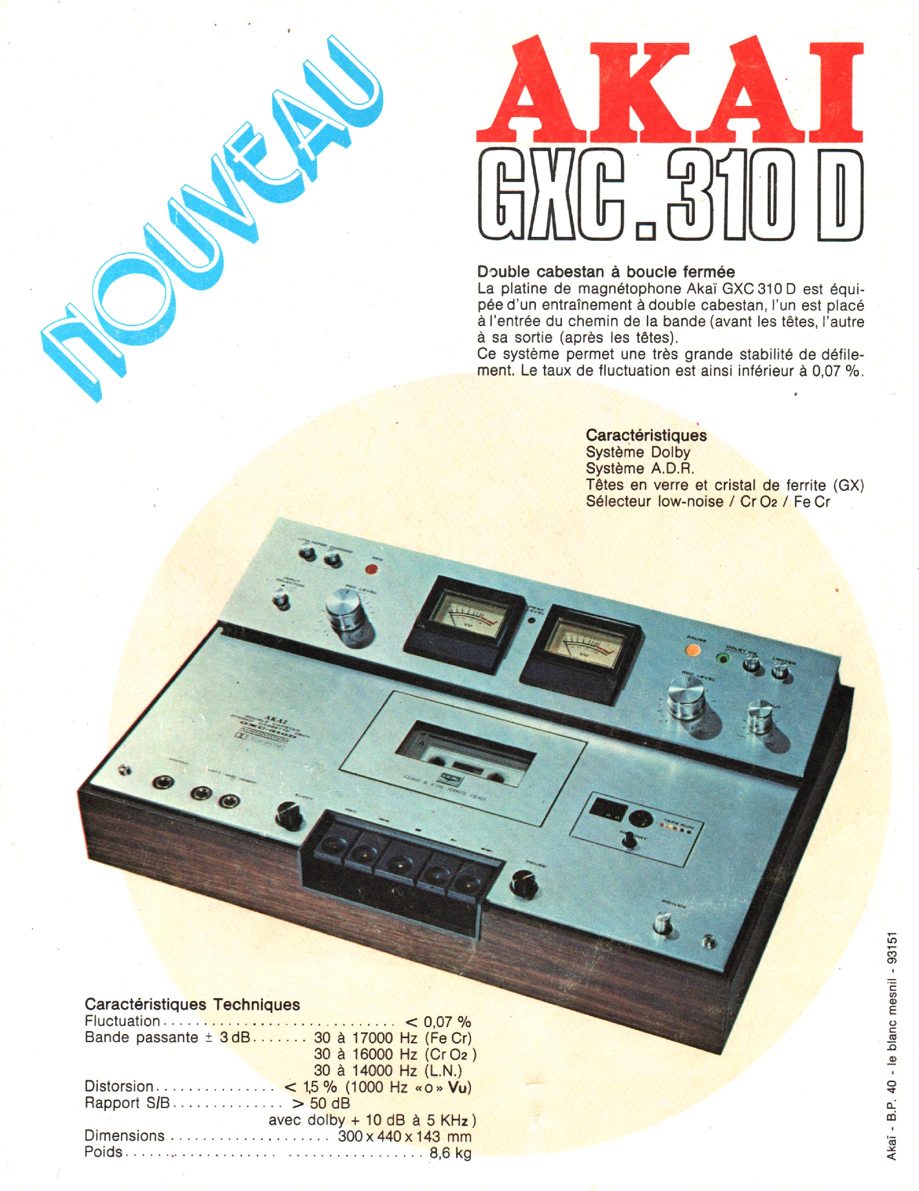 Akai GXC-310 D Publicité - Le Haut-Parleur n° 1511 juillet 1975.