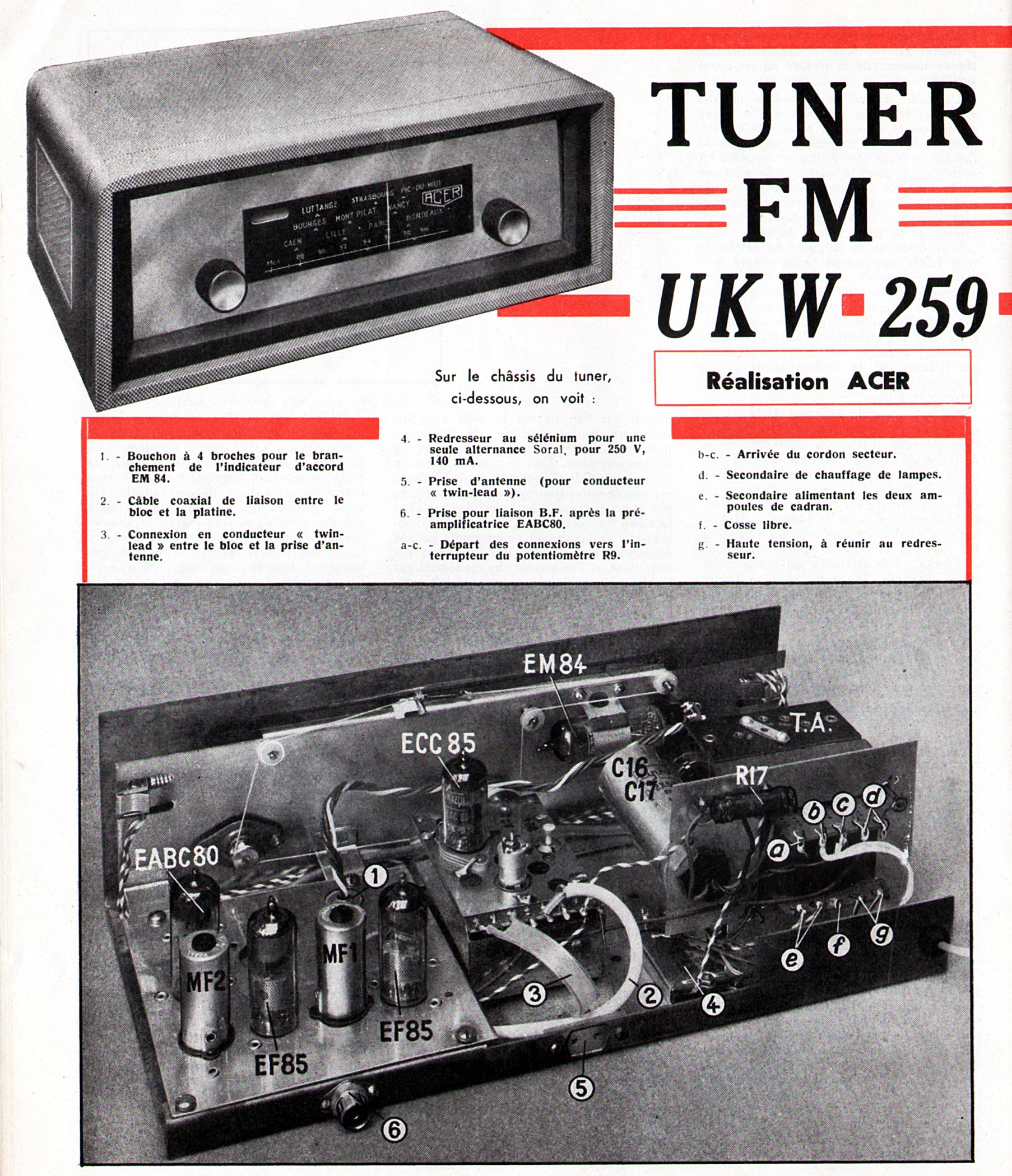 A.C.E.R. UKW 259 Tuner FM • Implantation des lampes