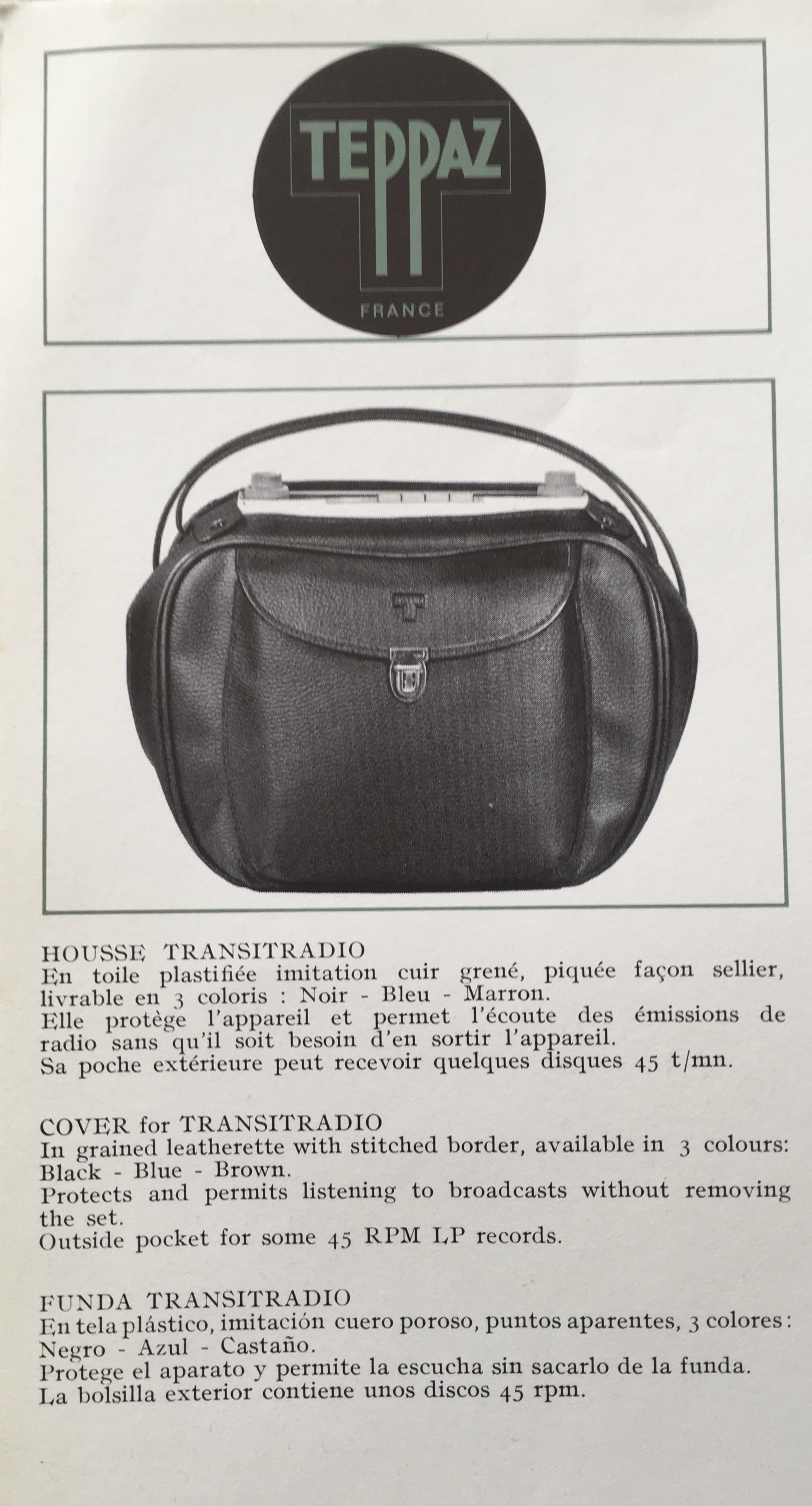 Teppaz  Transitradio Housse en toile, coloris : noir, bleu, marron.