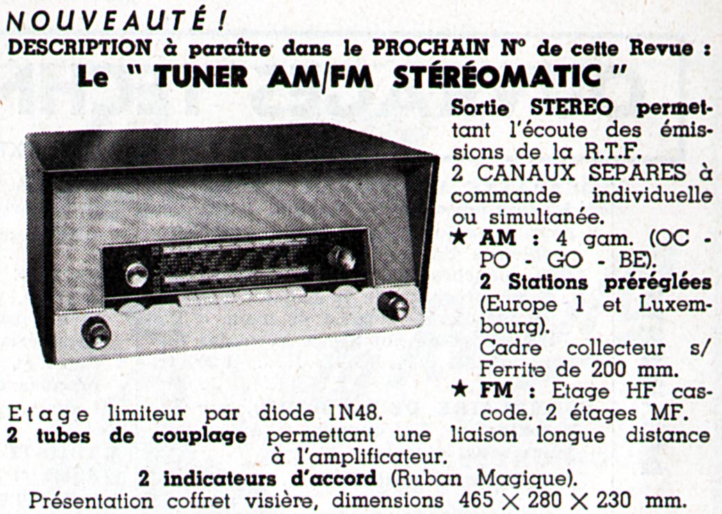 A.C.E.R. Tuner Stereomatic • Publicité 1959