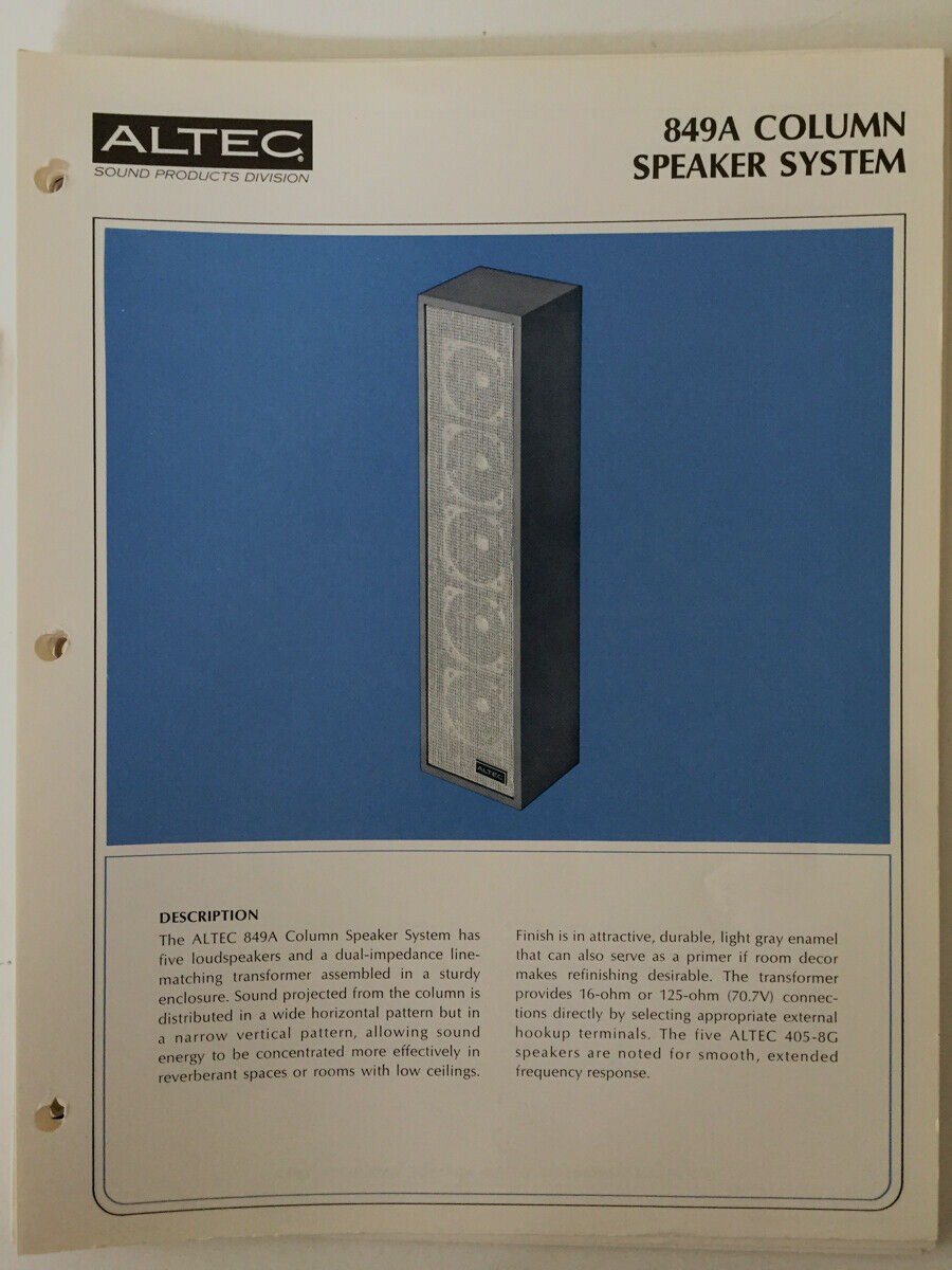 Altec Lansing 849 A • Fiche technique (incomplète)