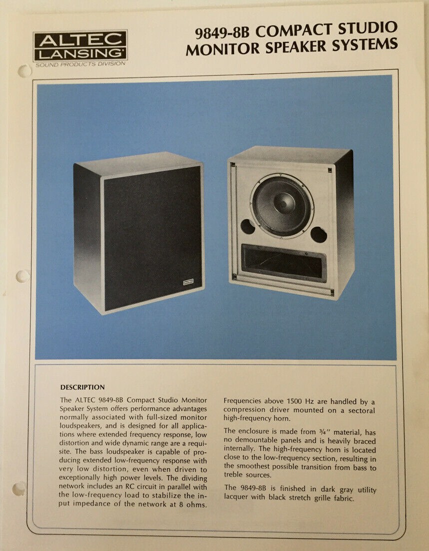 Altec Lansing 9849-8 B • Fiche technique (incomplète)