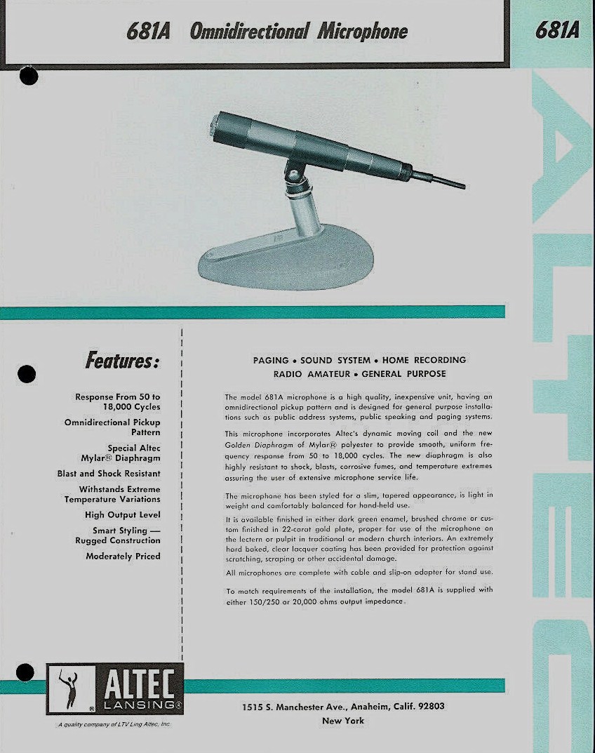Altec Lansing 681 A • Fiche technique