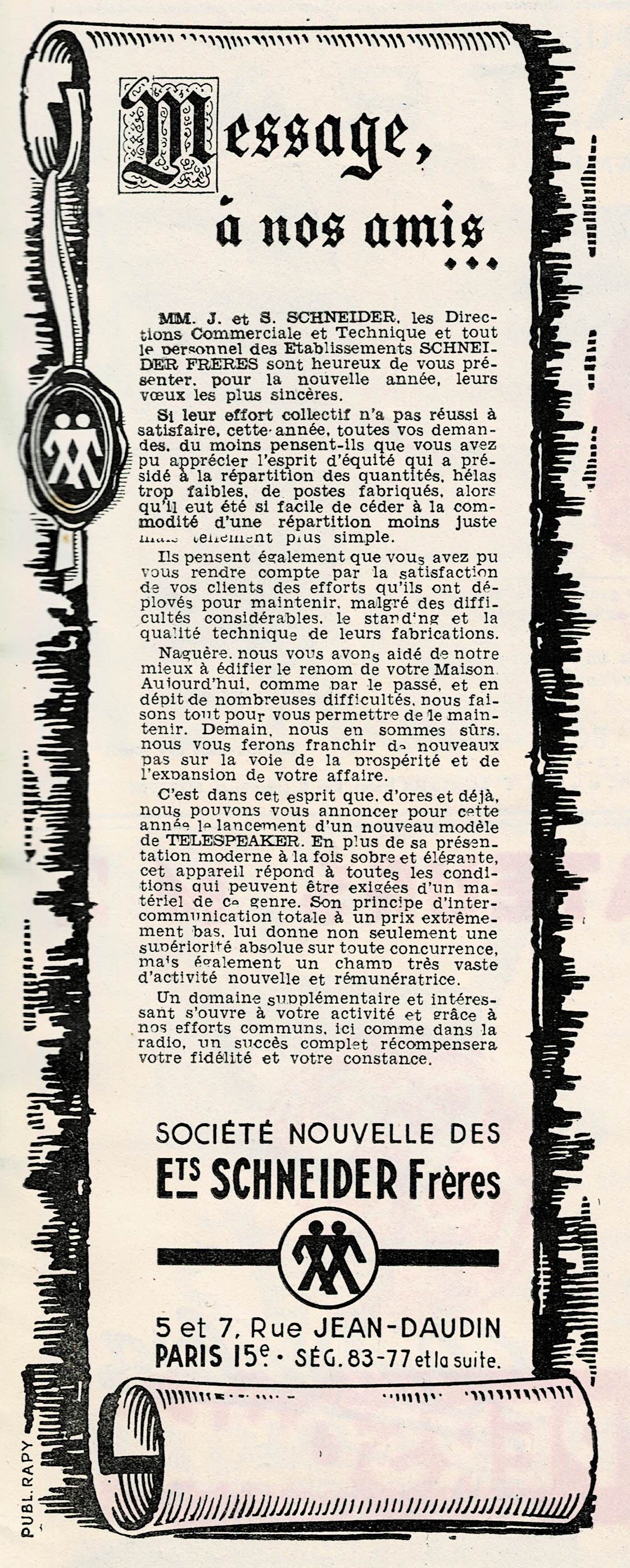 Schneider Vœux 1947 -  "Toute la Radio"  N° 112 - janvier 1947