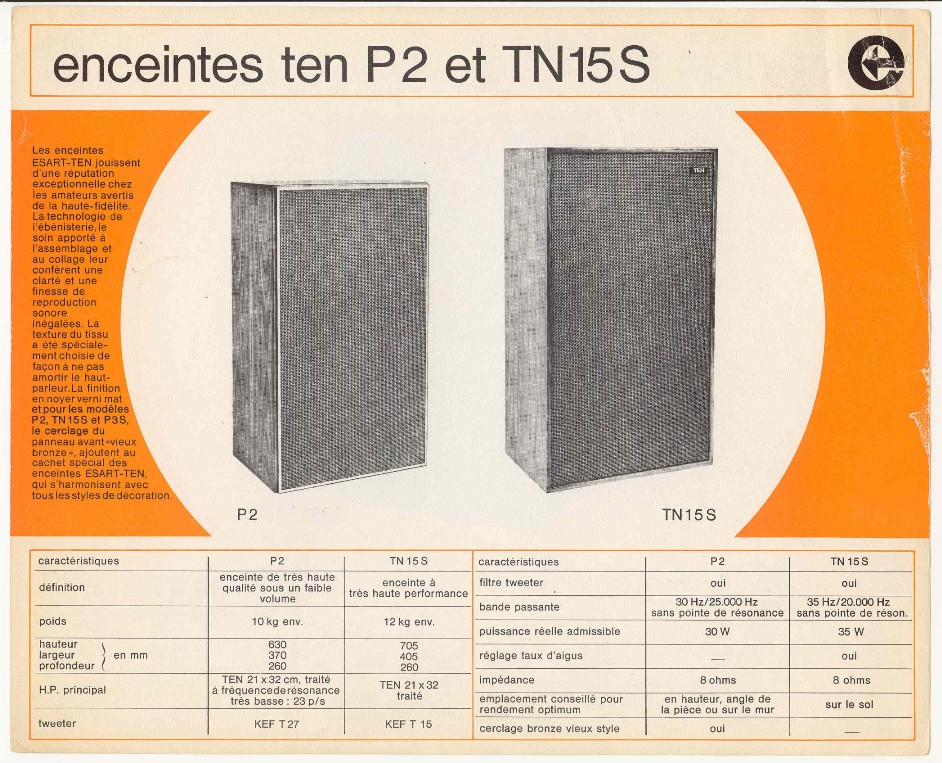 Esart Ten P 2 et Ten TN 15 S • Extrait de catalogue
