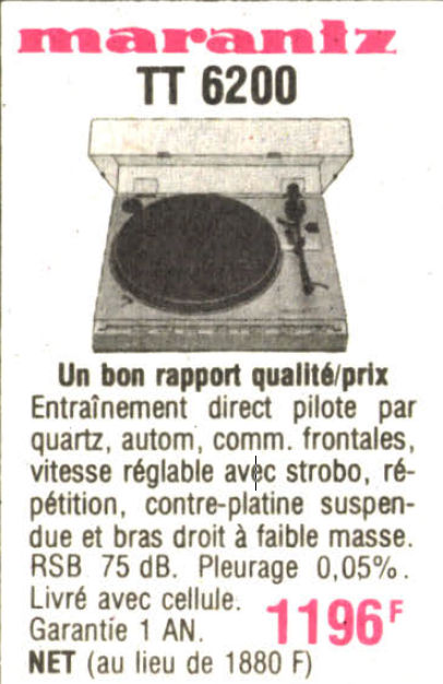 Marantz TT 6200 • Publicité Cobra 1983