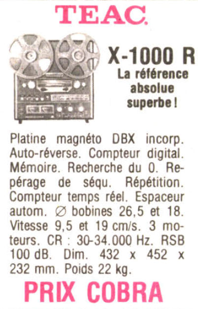 Teac X-1000 R • Publicité - Cobra 1983