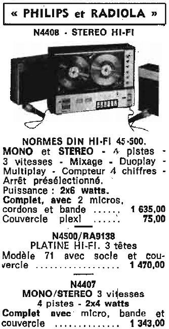 Philips N 4500,N 4407,N 4408,Radiola RA 9138 • Publicité Le Haut-Parleur 1971