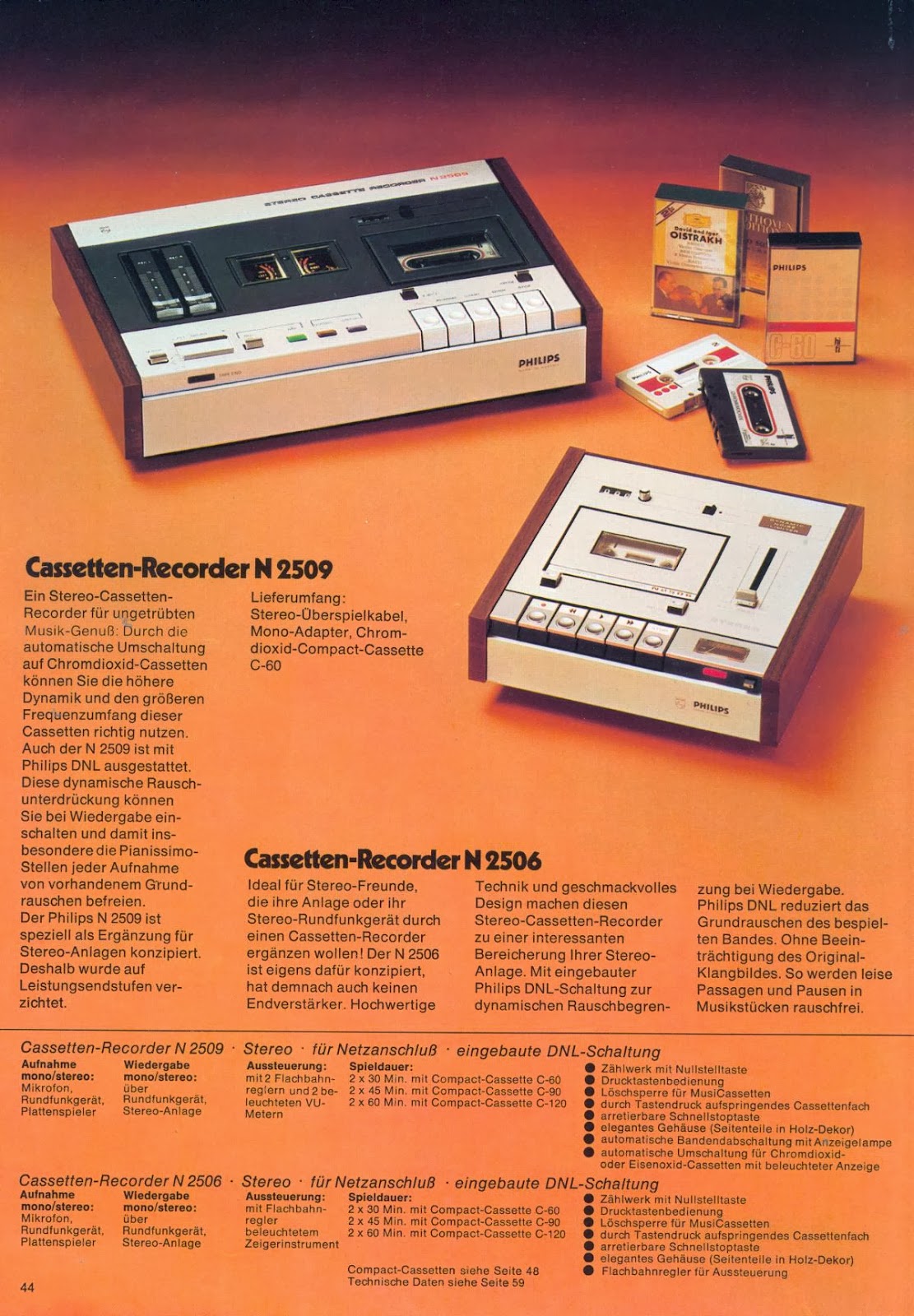Philips N 2506 et N 2509 • Extrait de catalogue allemand