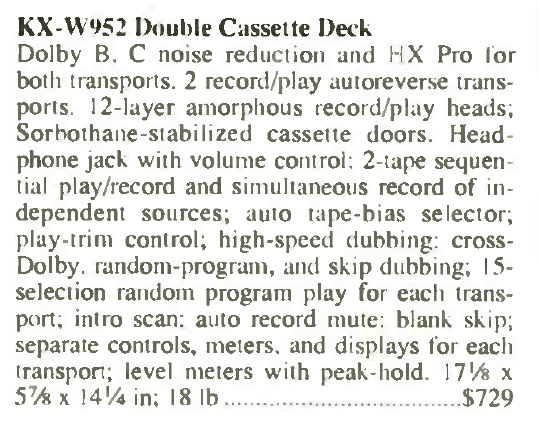 Yamaha KX-W952 Fiche technique - Stereo Revue 1995