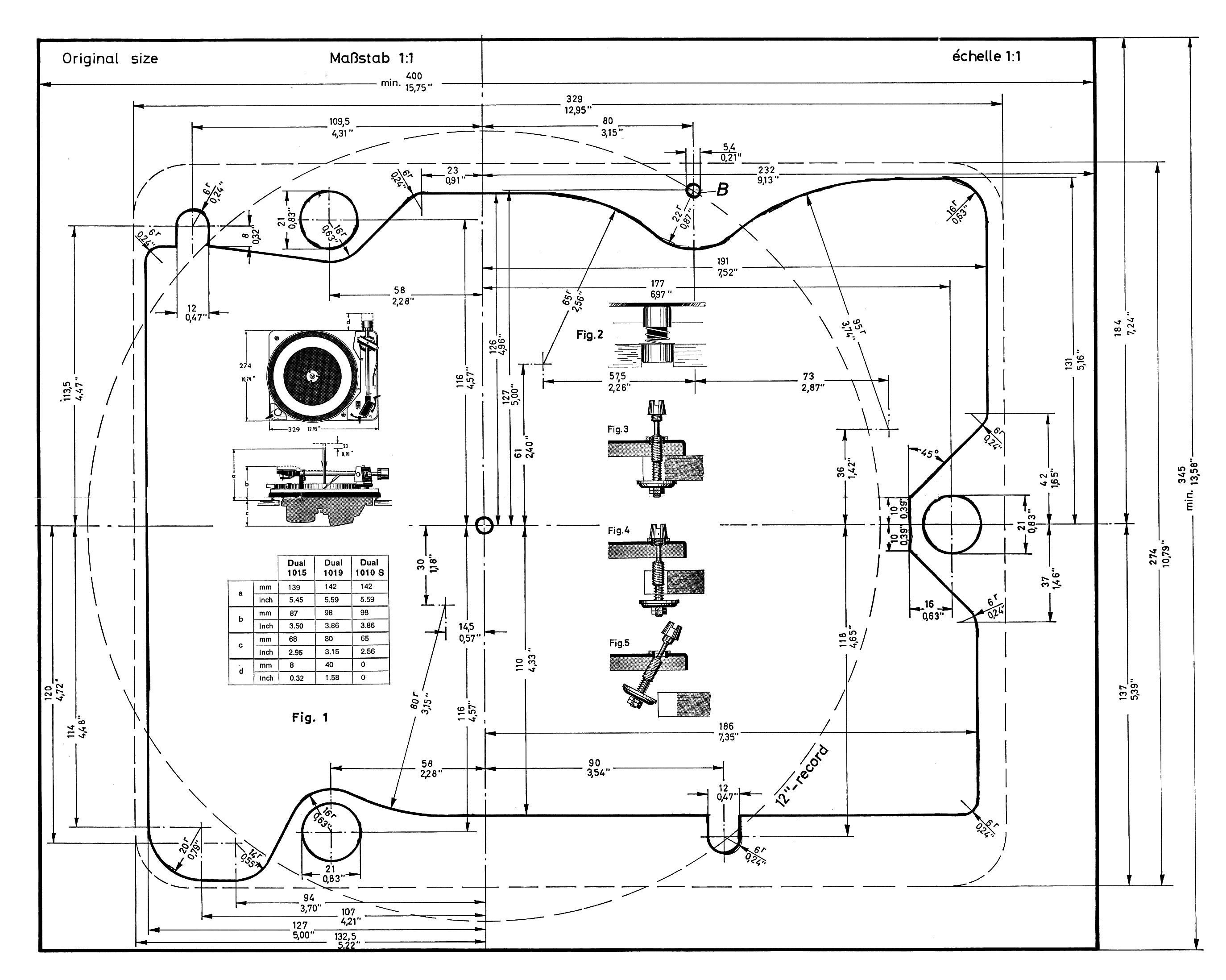 Dual 1009, 1010, 1015 et 1019 • Plan de perçage