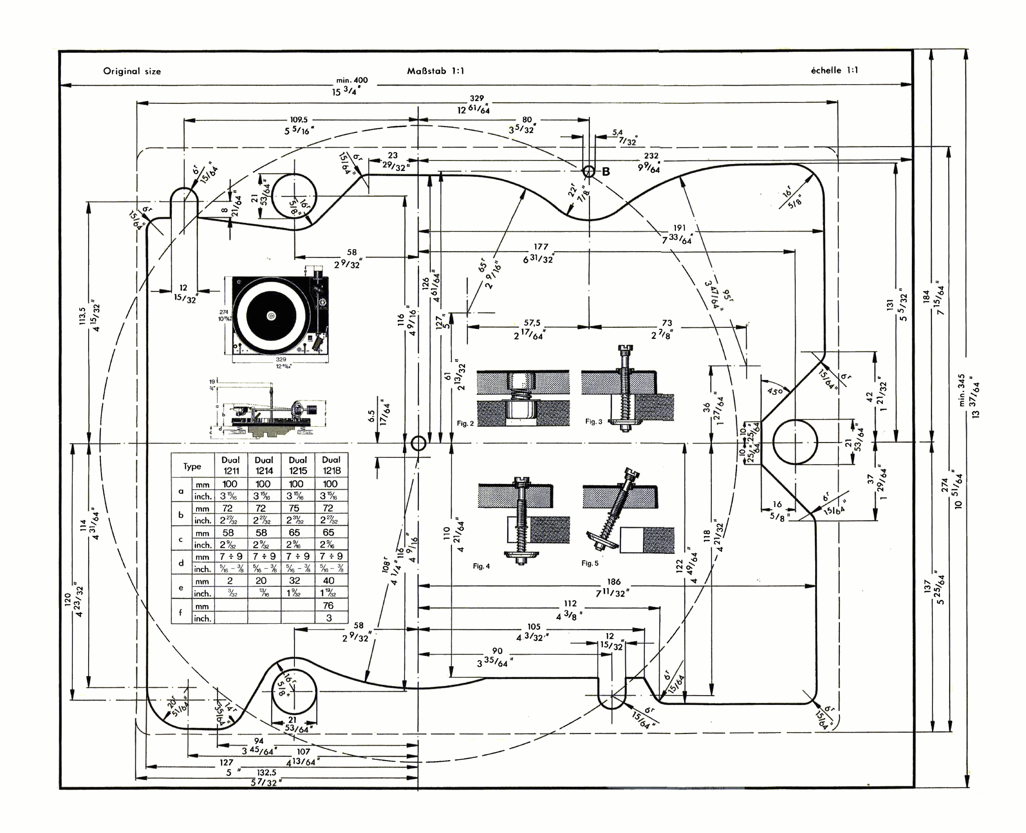 Dual 1211 Instructions de montage plan de percage (anglais)