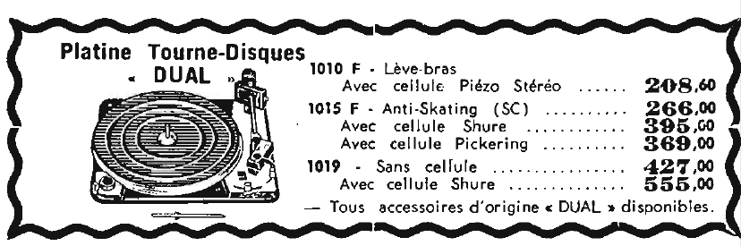 Dual 1010 F, 1015 F, 1019 • Publicité Le Haut Parleur 1969