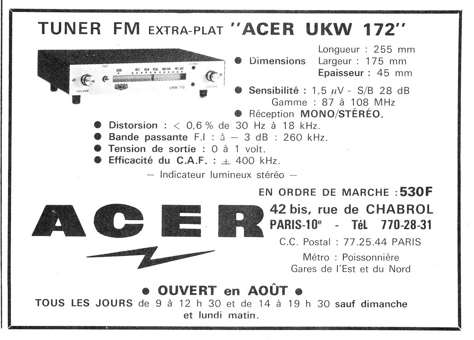 A.C.E.R. UKW 172 • Publicité - Le Haut-Parleur n° 1316  juillet 1971